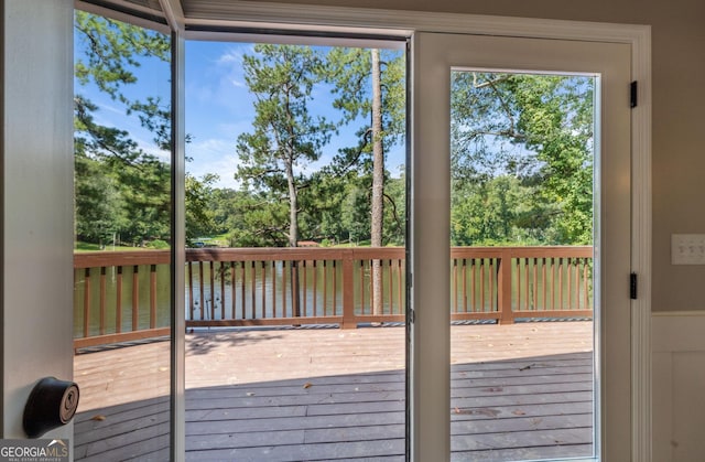 entryway featuring a water view