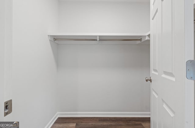 spacious closet with dark hardwood / wood-style flooring