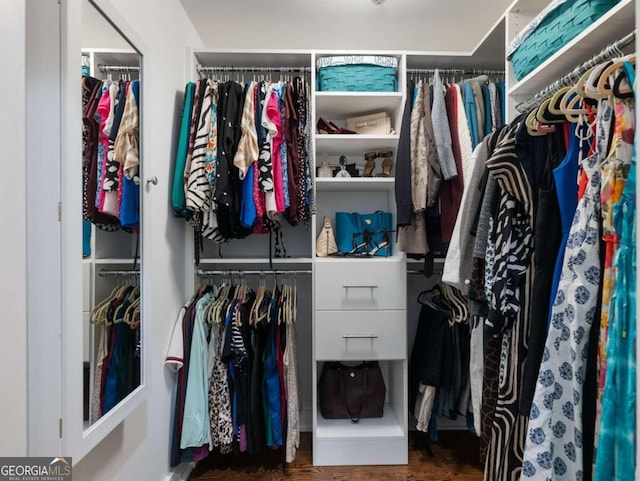 walk in closet featuring dark hardwood / wood-style flooring