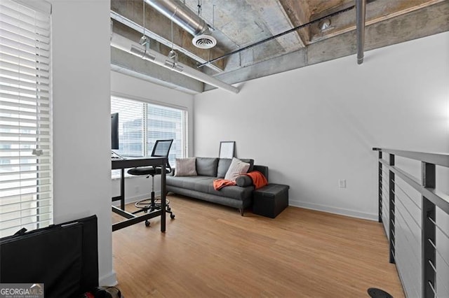 living room with wood-type flooring