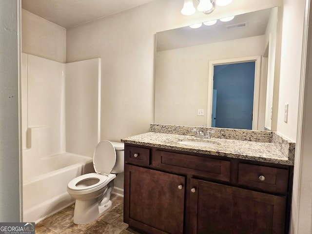 full bathroom with vanity, tile patterned flooring, toilet, and shower / bath combination