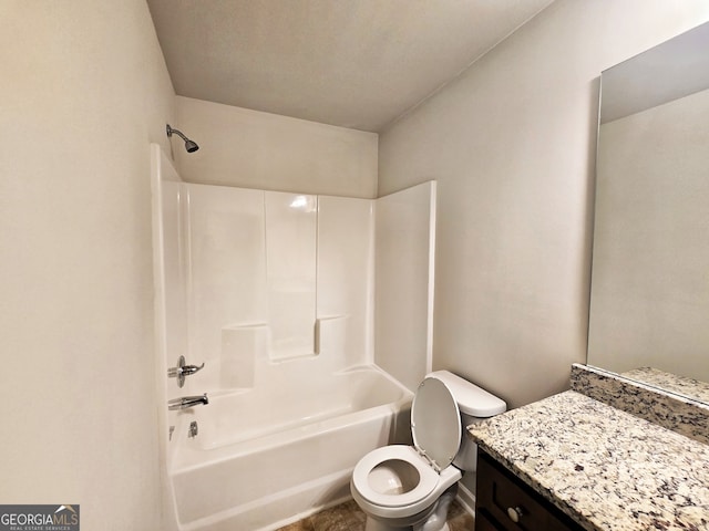 full bathroom with vanity, shower / bath combination, and toilet