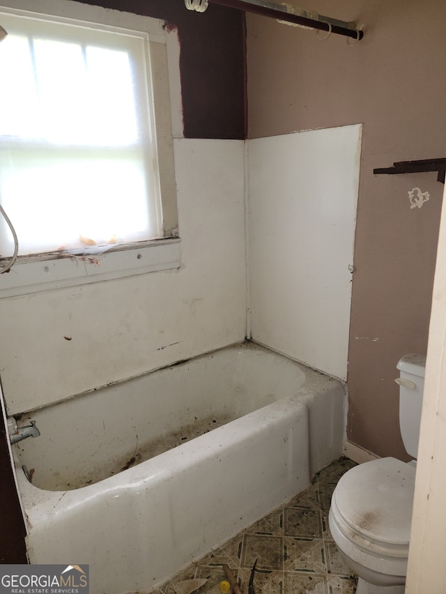 bathroom with toilet and a washtub