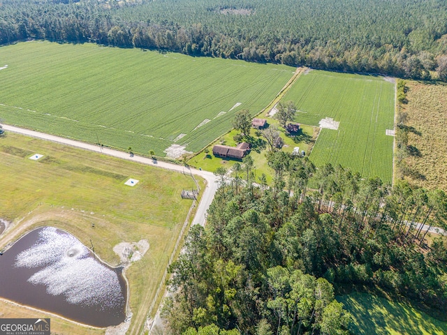 aerial view with a water view and a rural view