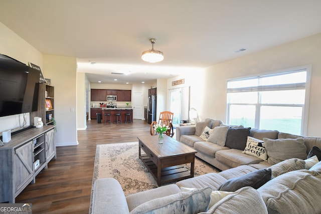 living room featuring dark hardwood / wood-style flooring