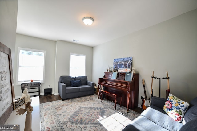 living room with hardwood / wood-style flooring