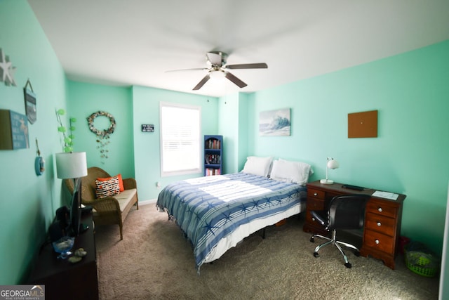 bedroom with carpet flooring and ceiling fan