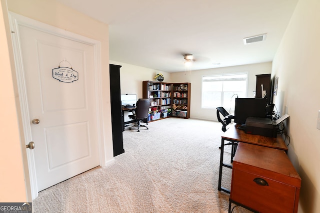 view of carpeted home office