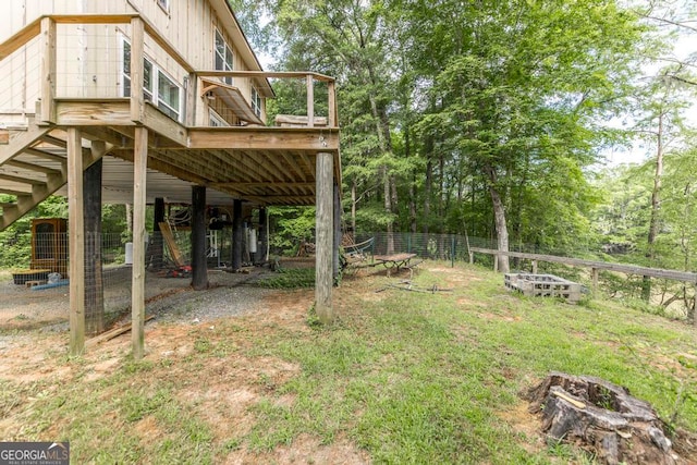 view of yard with a deck