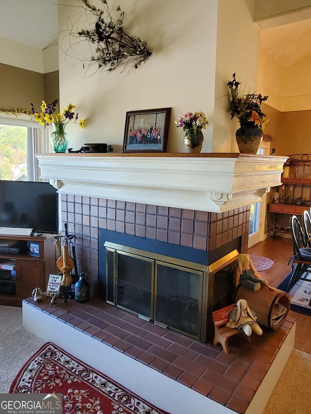 room details featuring a fireplace