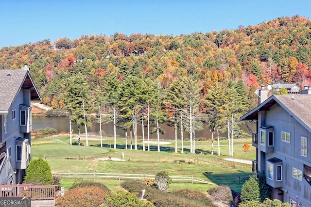 view of yard with a water view