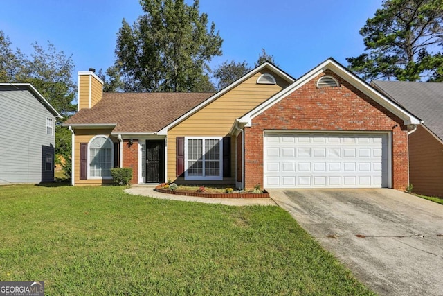 view of front of house featuring a garage and a front lawn