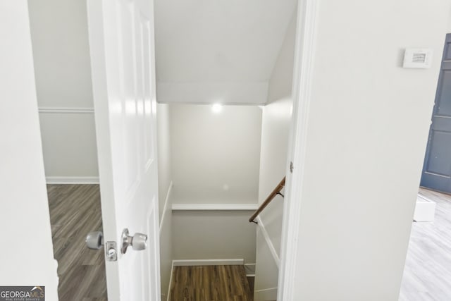 staircase featuring hardwood / wood-style floors