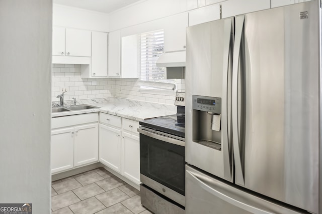 kitchen featuring decorative backsplash, stainless steel appliances, sink, custom exhaust hood, and white cabinets