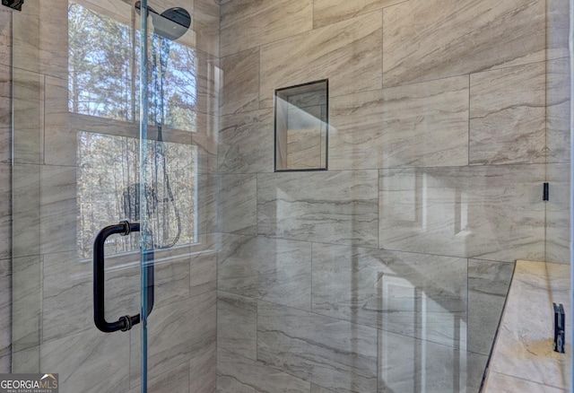 full bathroom featuring a wealth of natural light and a shower stall