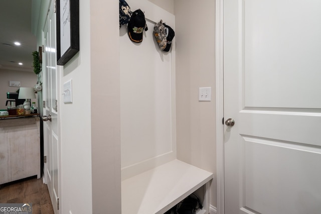 mudroom featuring dark hardwood / wood-style flooring