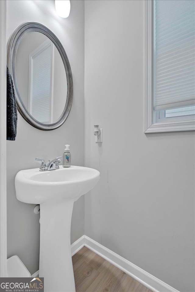 bathroom with hardwood / wood-style floors and sink