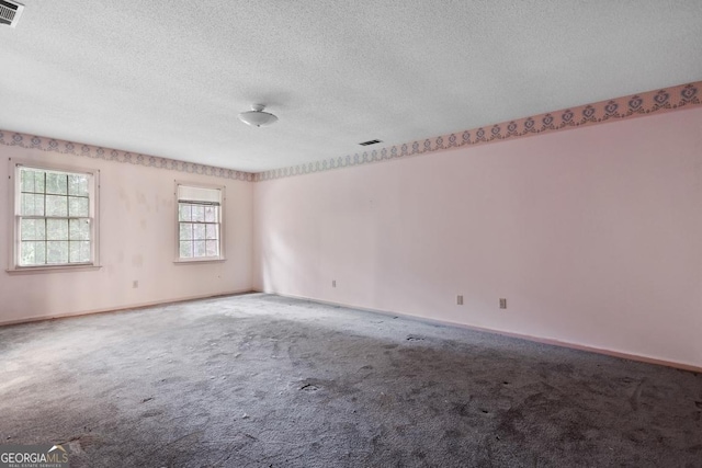 unfurnished room featuring carpet flooring and a textured ceiling