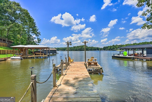 view of dock with a water view