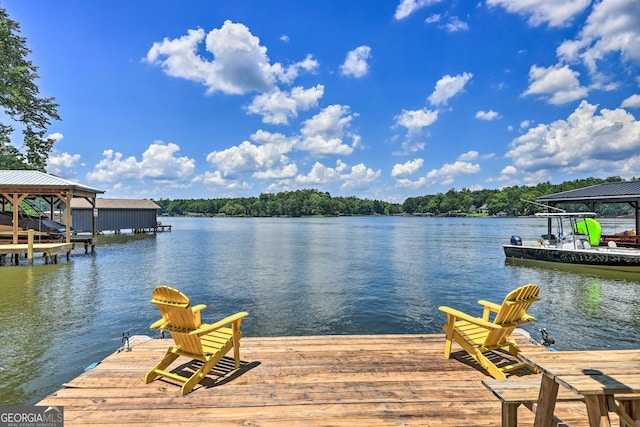 view of dock with a water view