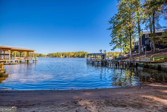 view of dock with a water view