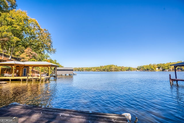 dock area featuring a water view