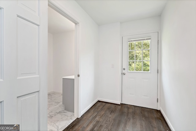 doorway with dark hardwood / wood-style floors