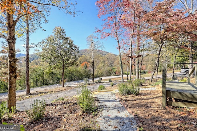 exterior space featuring a mountain view