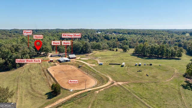 drone / aerial view with a rural view