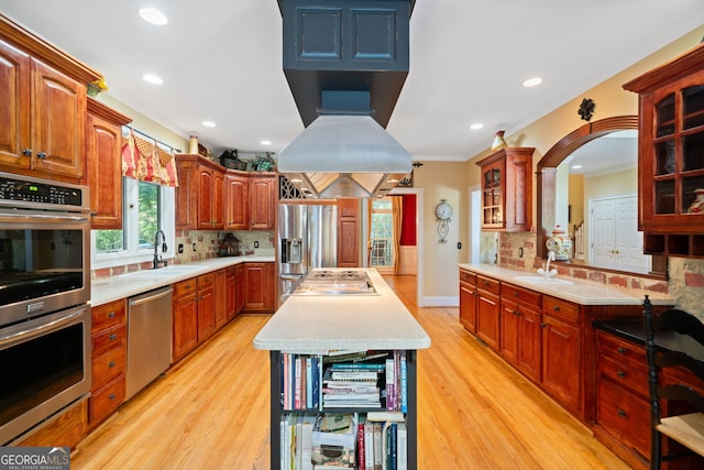 kitchen featuring appliances with stainless steel finishes, light hardwood / wood-style flooring, and sink