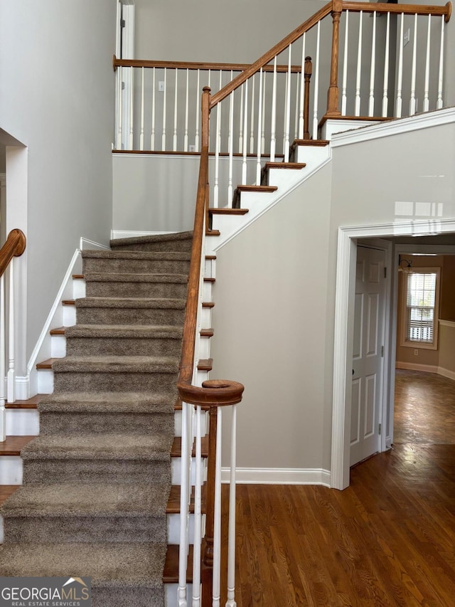 stairway with wood-type flooring