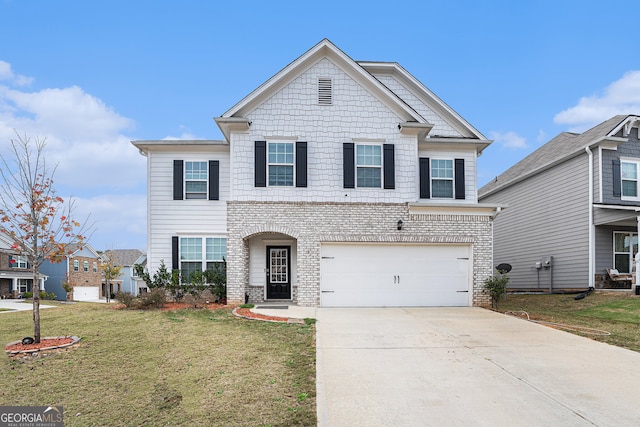 view of front facade featuring a garage and a front yard