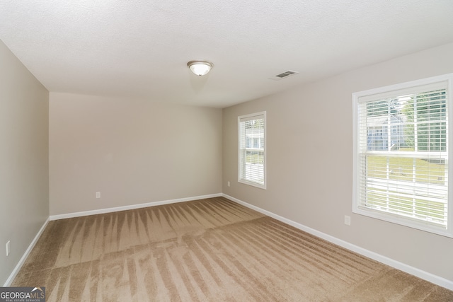 carpeted spare room featuring a textured ceiling