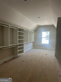 spacious closet featuring lofted ceiling