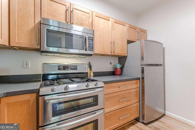 kitchen featuring stainless steel appliances and light wood-type flooring