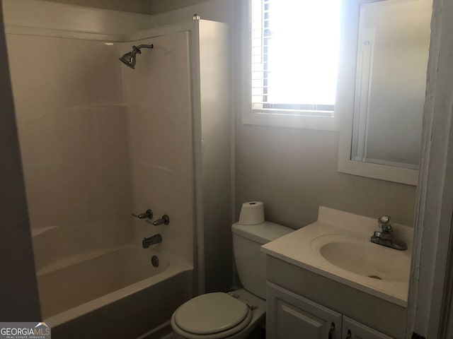 full bathroom with vanity, toilet, and tub / shower combination