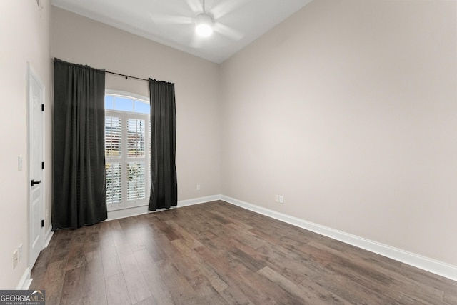 unfurnished room featuring hardwood / wood-style floors and ceiling fan