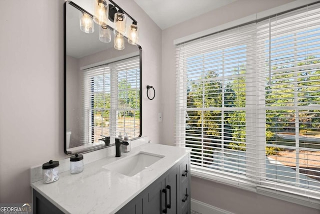 bathroom featuring a wealth of natural light and vanity