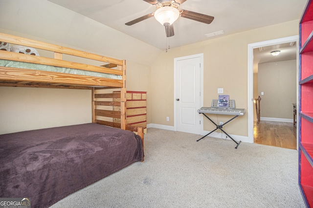 bedroom featuring wood-type flooring and ceiling fan