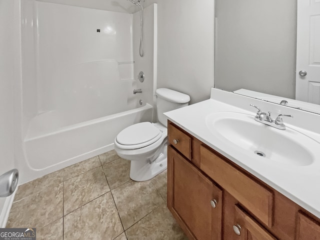 full bathroom featuring toilet, vanity, tile patterned floors, and shower / bath combination