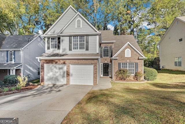 view of front property with a front yard and a garage