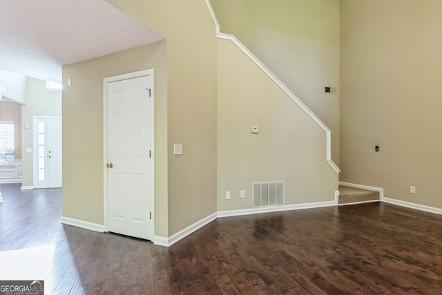 unfurnished living room featuring dark hardwood / wood-style floors