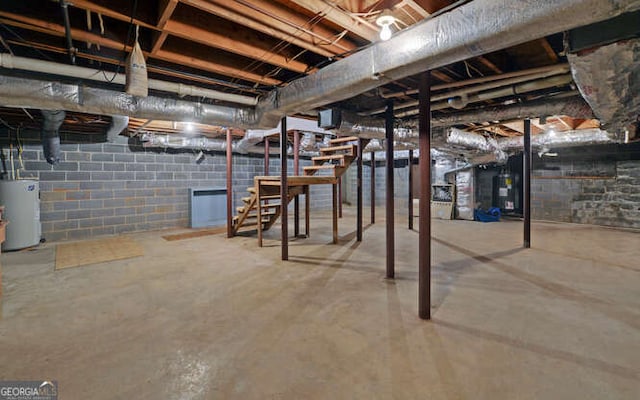 basement featuring gas water heater