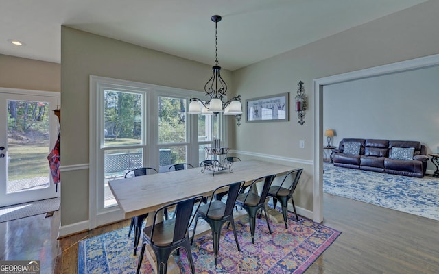 715 Cross Creek Dr, Toccoa, GA 30577 - dining room with a chandelier, baseboards, wood finished floors, and recessed lighting