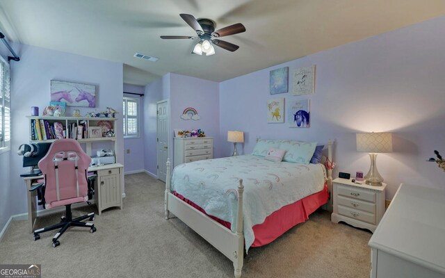 715 Cross Creek Dr, Toccoa, GA 30577 - bedroom featuring light colored carpet, a ceiling fan, and baseboards