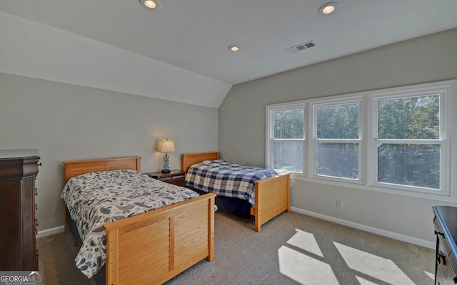 715 Cross Creek Dr, Toccoa, GA 30577 - bedroom featuring baseboards, recessed lighting, light carpet, and lofted ceiling