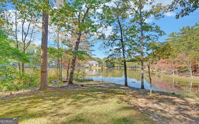 view of yard with a water view