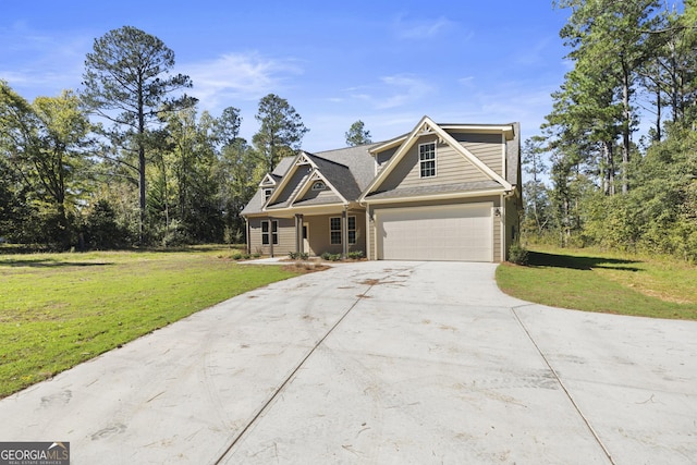 craftsman-style house with a front lawn and a garage