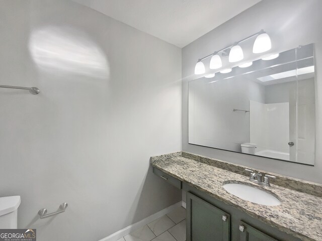 bathroom featuring vanity, toilet, and tile patterned floors