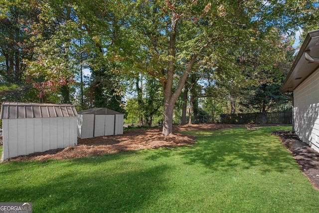 view of yard with a storage unit